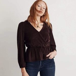 Madewell Corduroy Tie Waist Faux Wrap Top